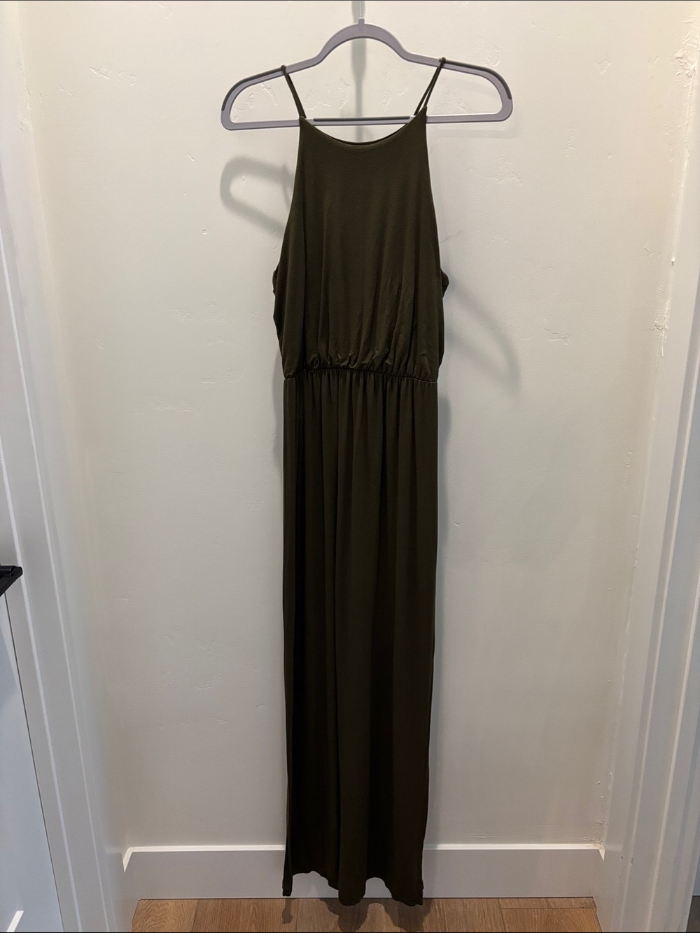 Lush Olive Green Halter-Style Maxi Dress
